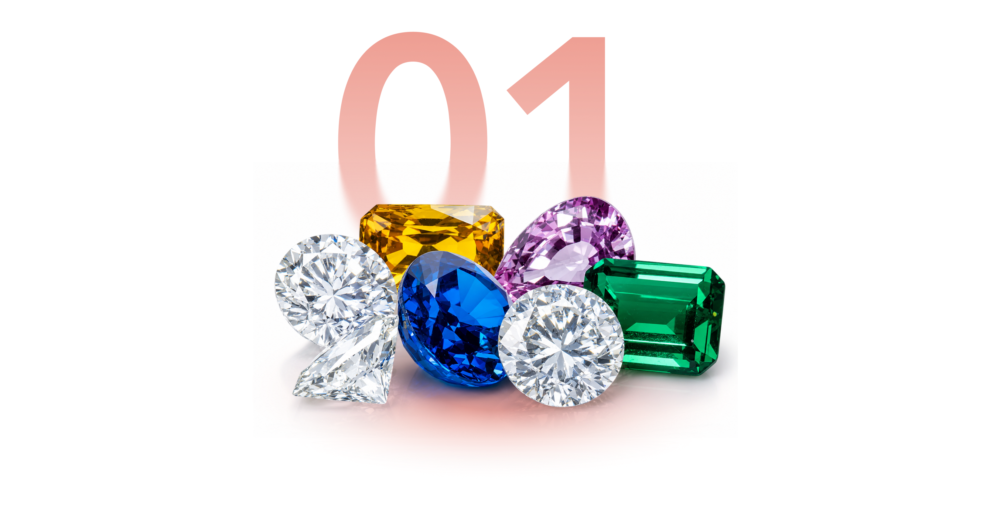 Cluster of natural diamonds and coloured gemstones