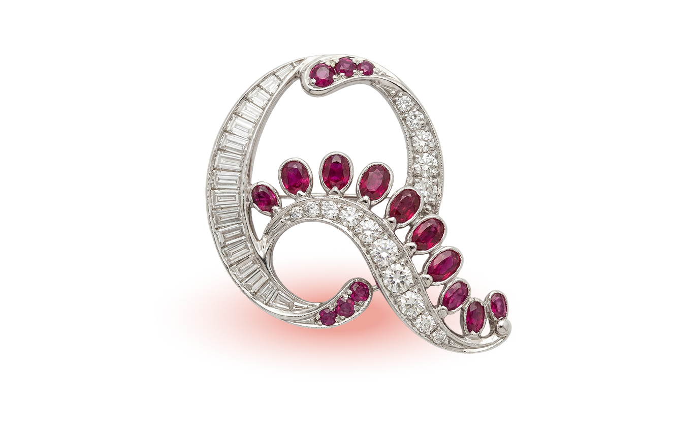Diamond and ruby brooch