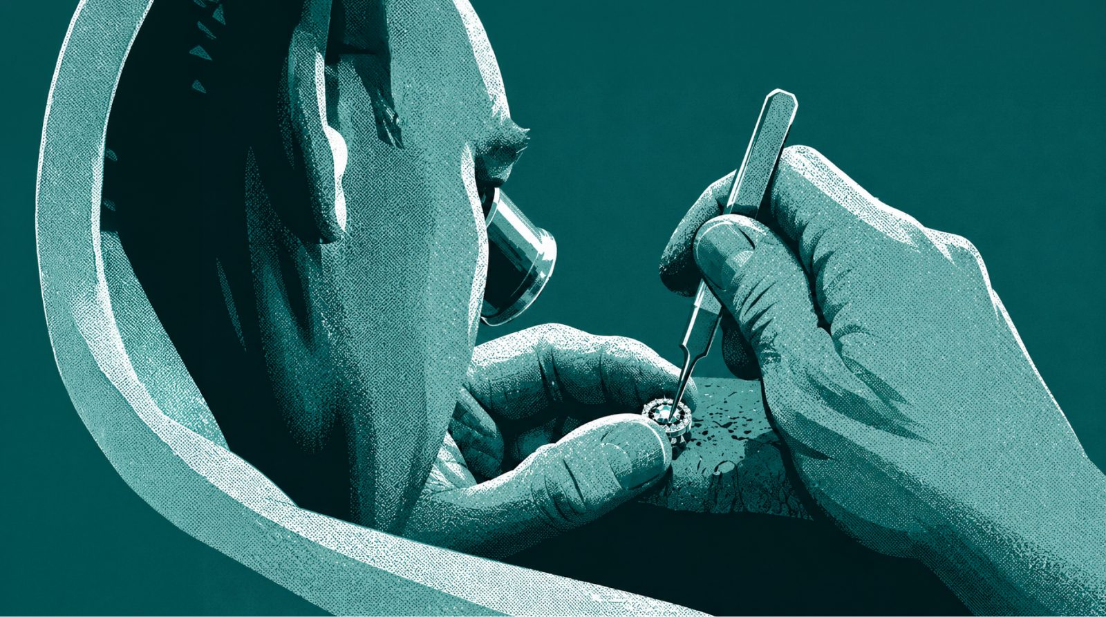 A craftsman setting a stone by hand