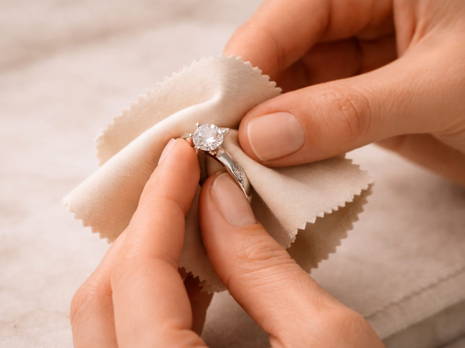 A gold piece being cleaned and polished by hand