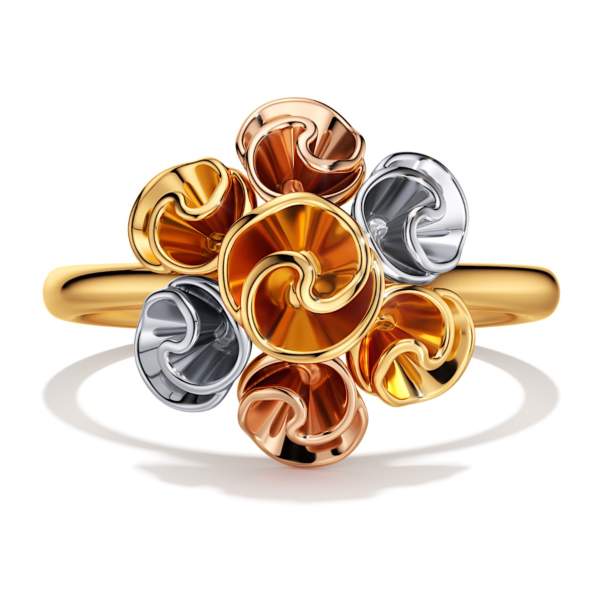 A ring made in several colours of gold together