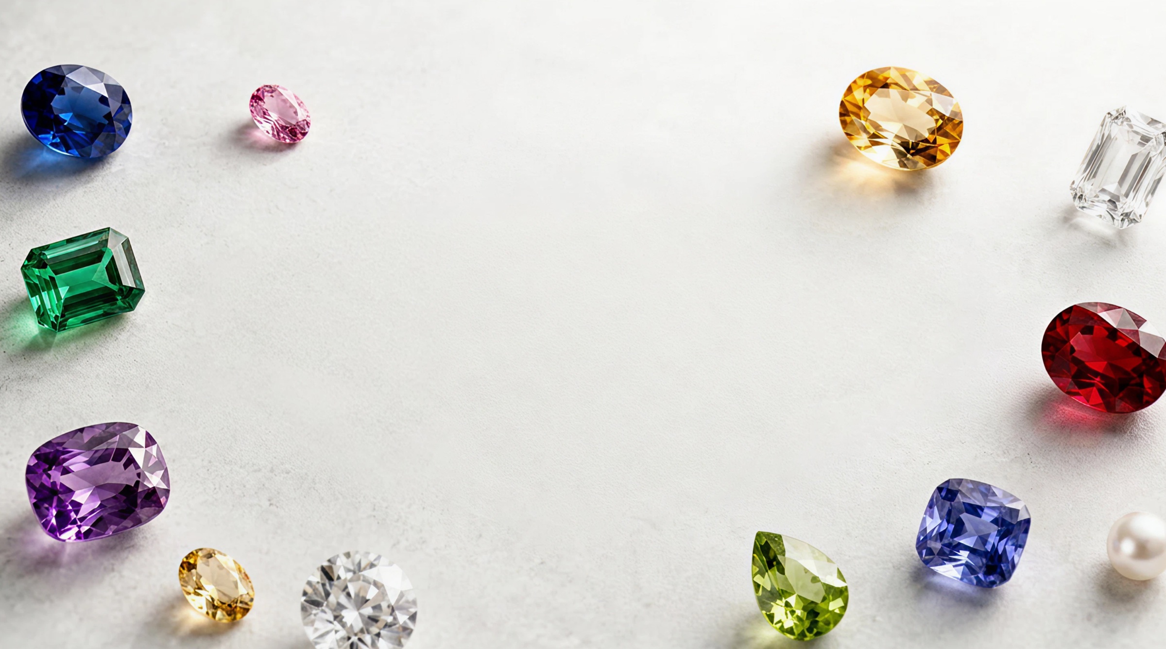 An array of precious gemstones scattered on a soft surface