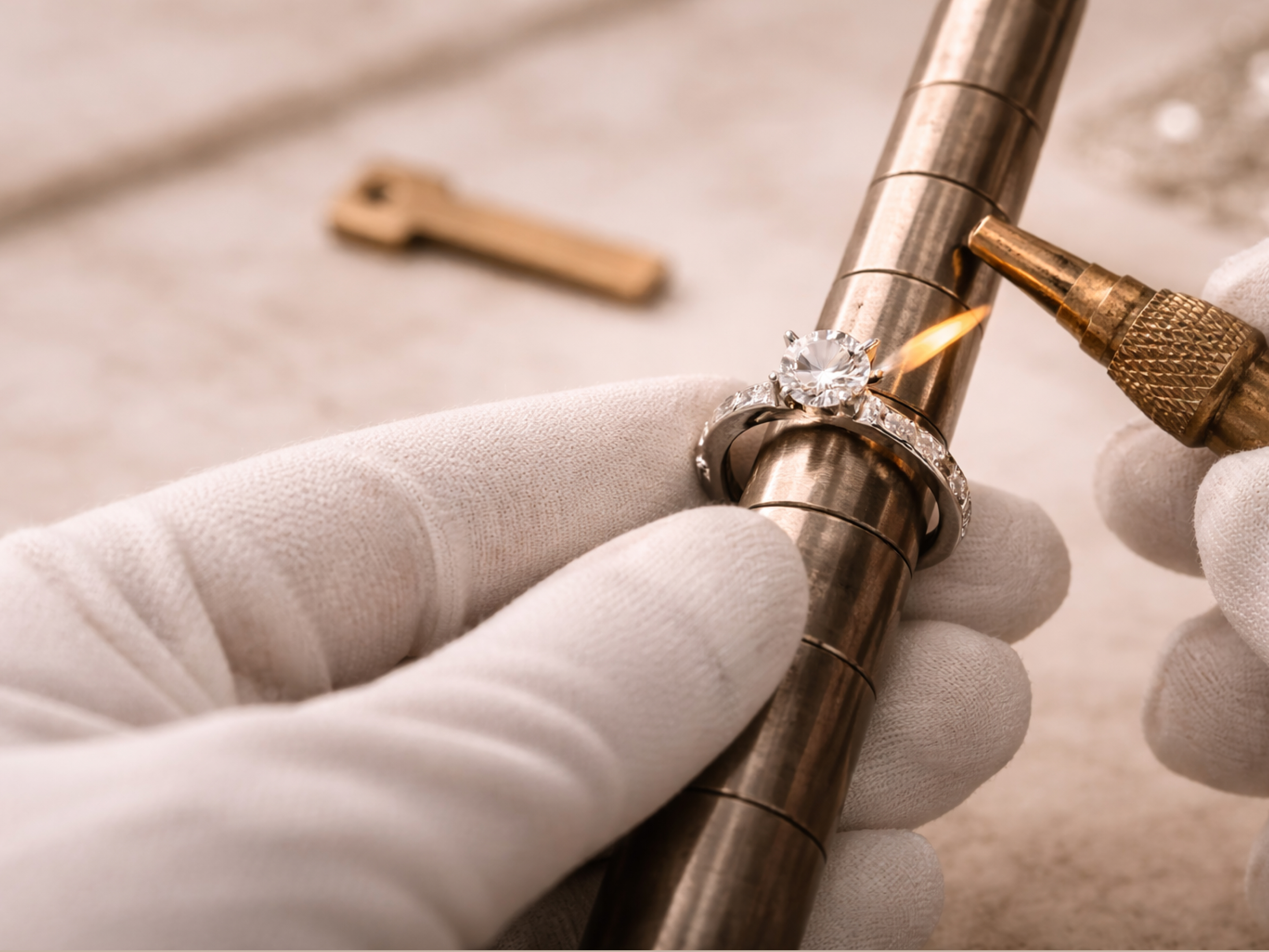 A ring being resized by a craftsman