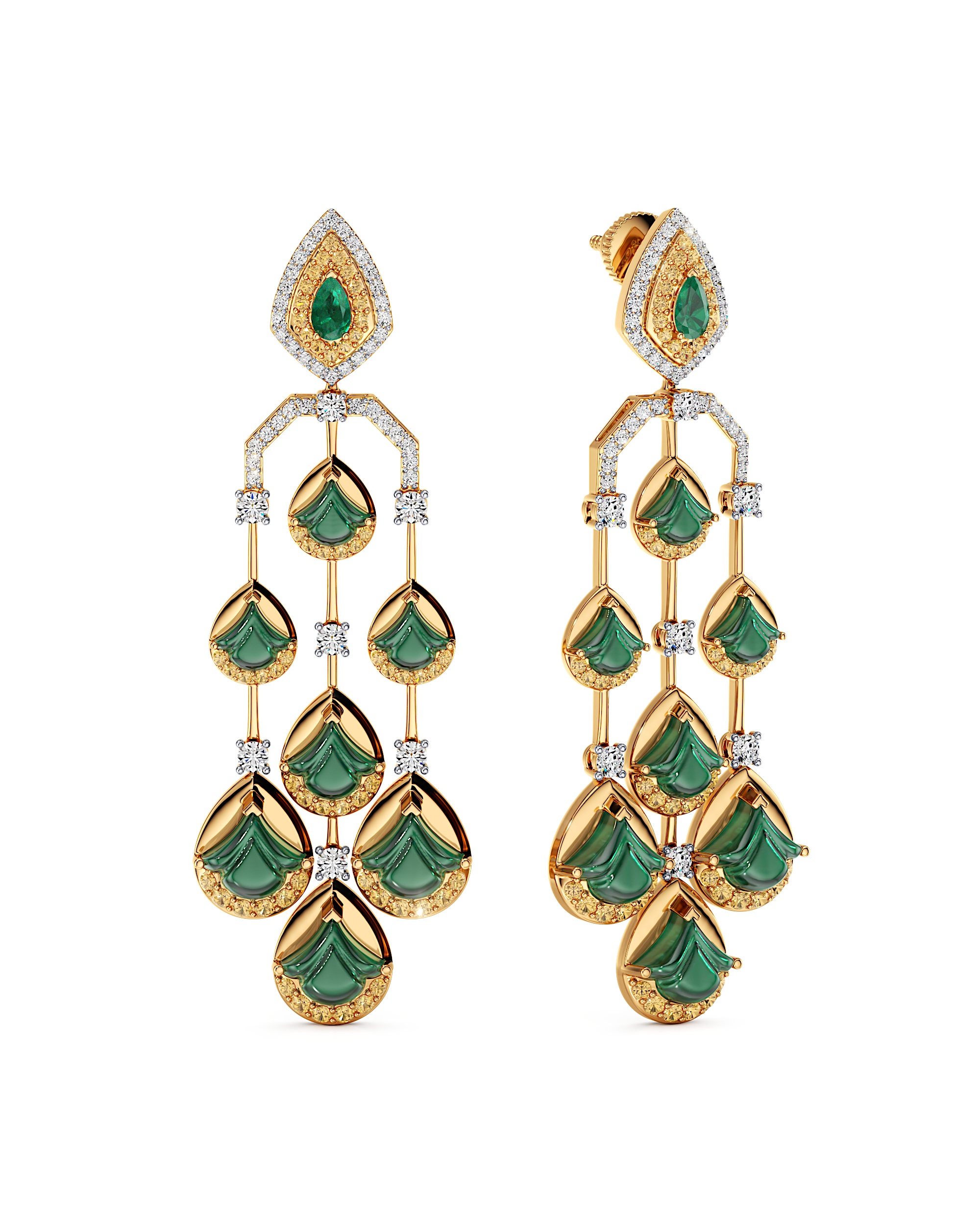 Verdant Cascade Fan Earrings