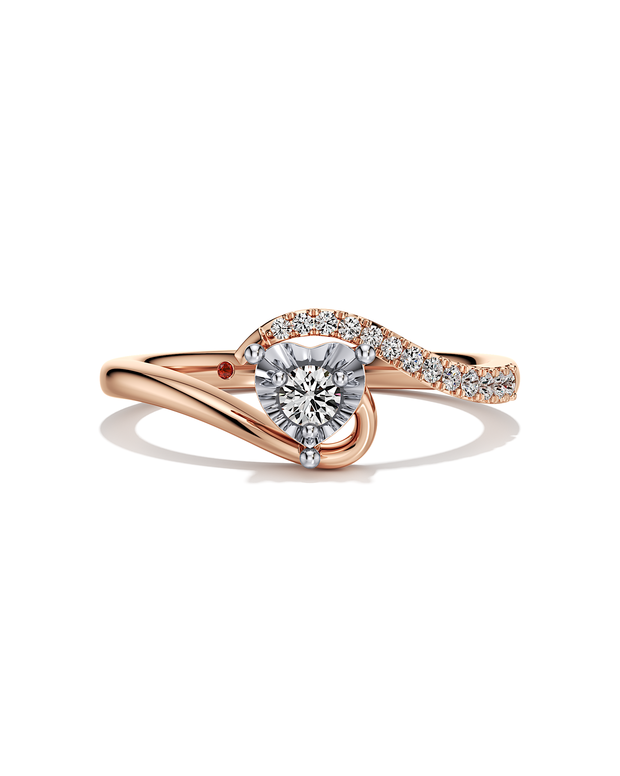 A rose gold band set with a line of small diamonds